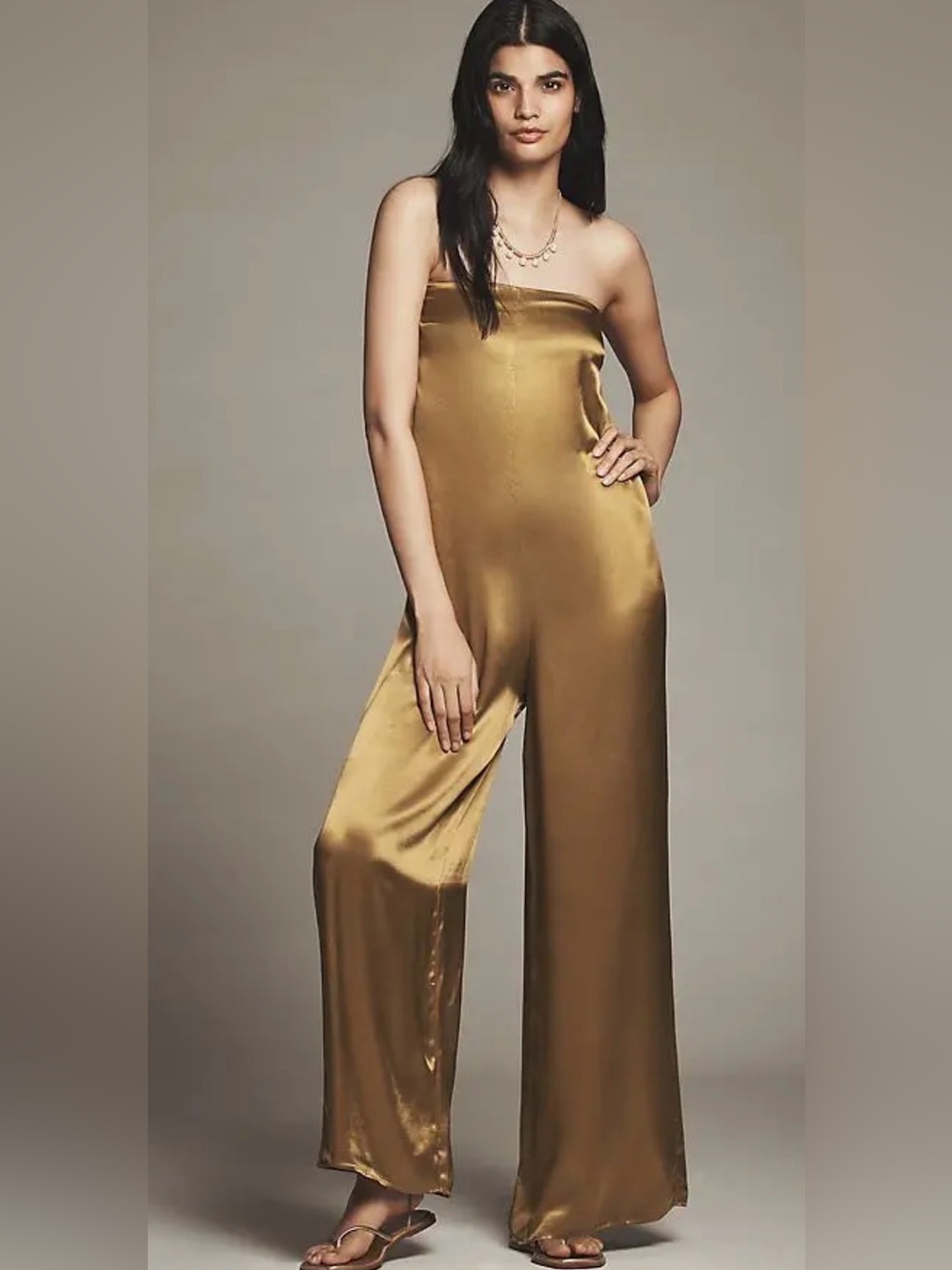 Anthropologie Satin Strapless Wide-Leg Jumpsuit
